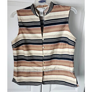 VTG Y2K Womens Top Brown & Black Striped Sleeveless Cotton Size 10 Button Up
